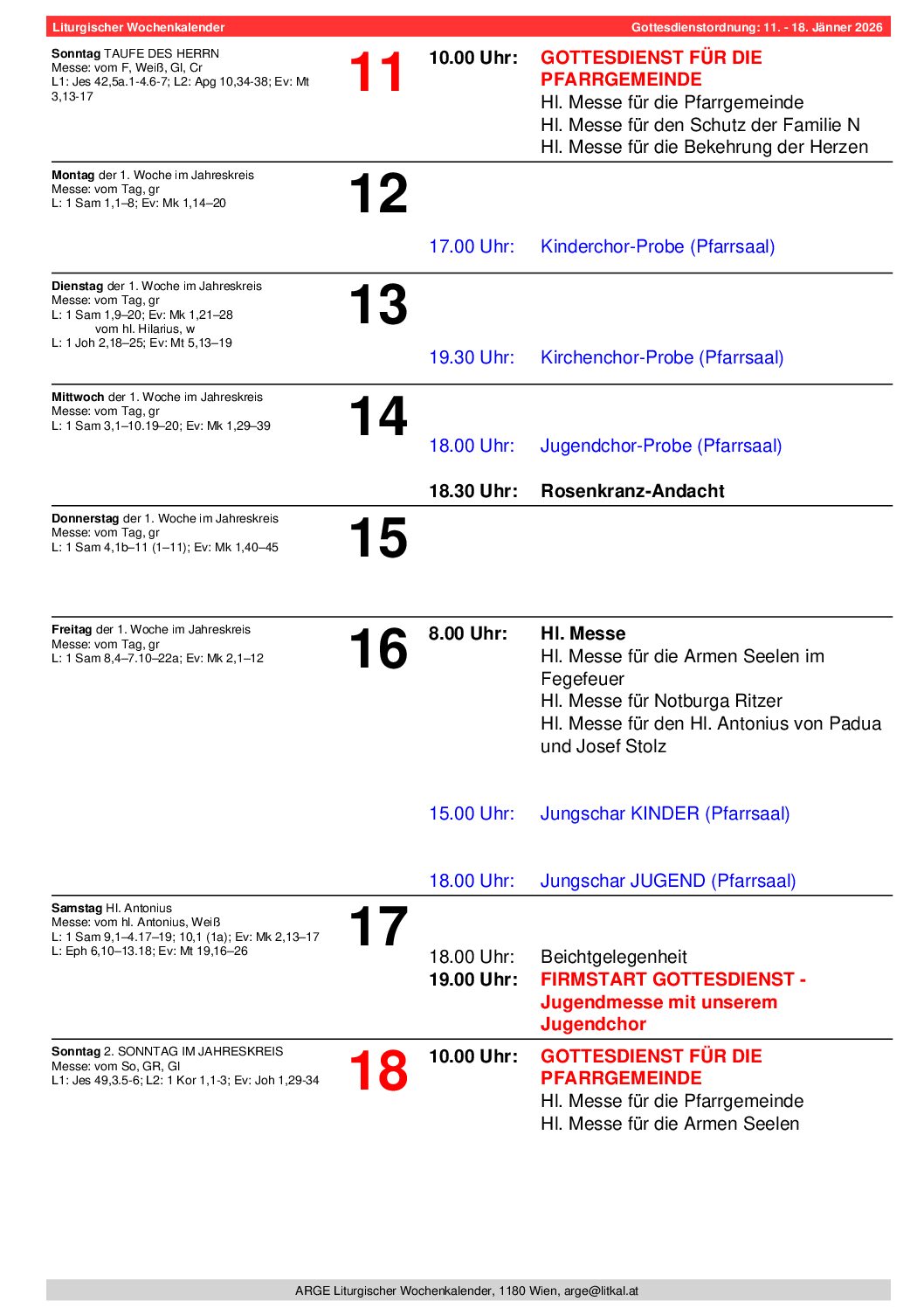 Pfarre Mariahilf Gottesdienstordnung