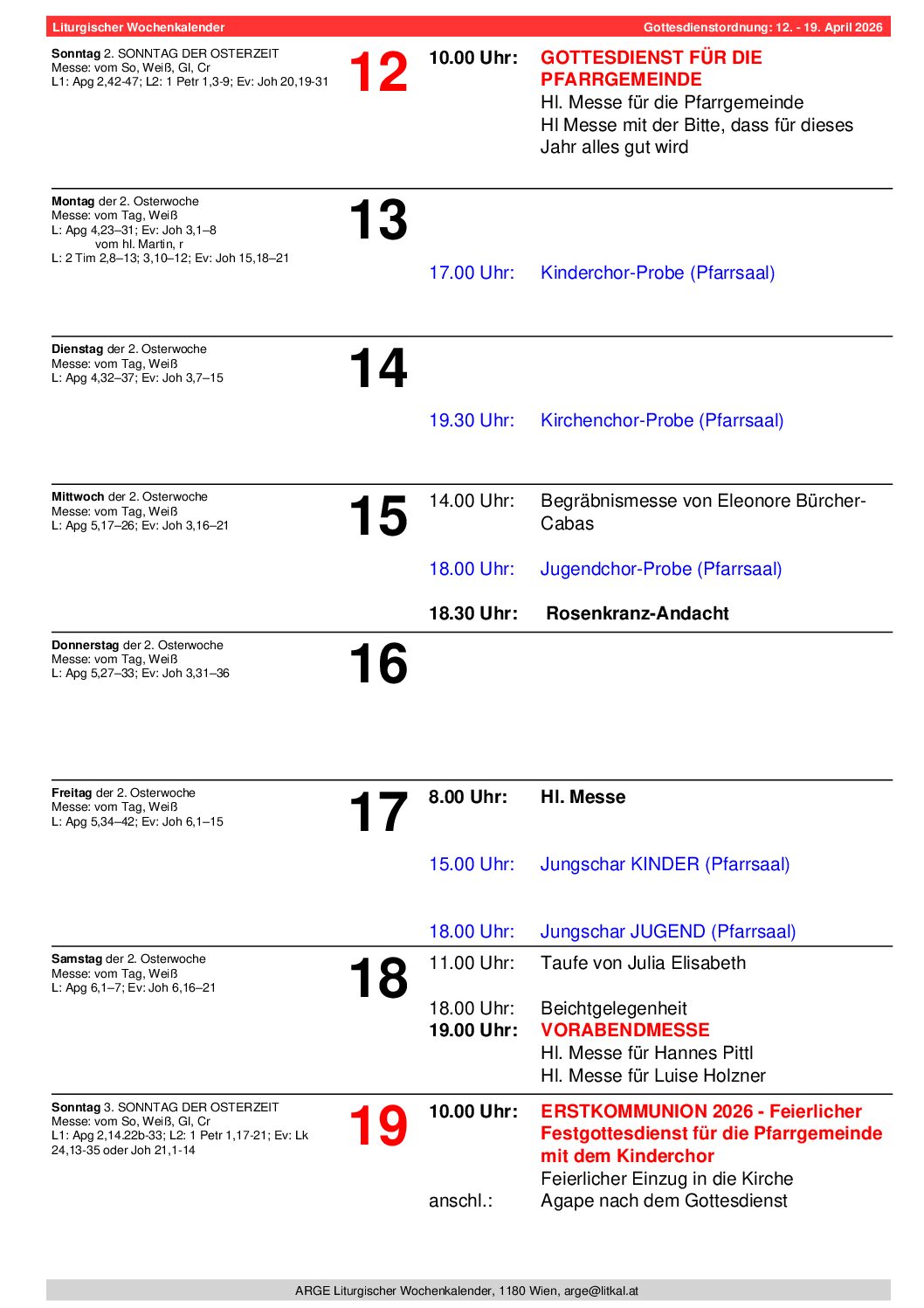 Pfarre Mariahilf Gottesdienstordnung